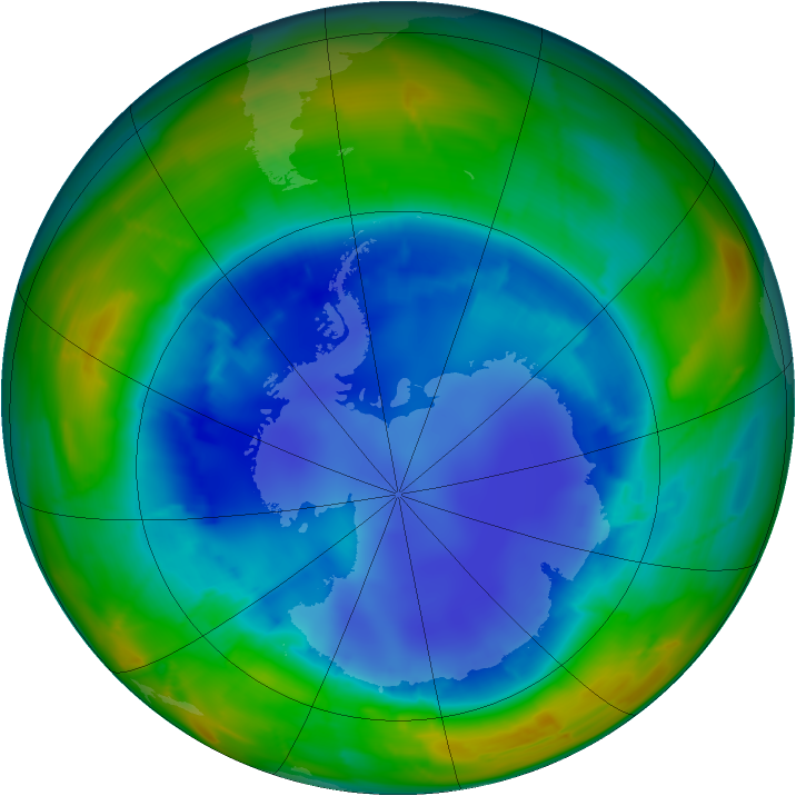 Antarctic ozone map for 18 August 2009